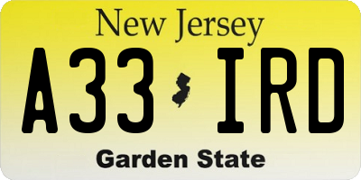 NJ license plate A33IRD
