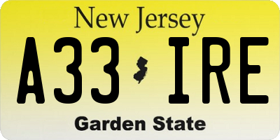 NJ license plate A33IRE