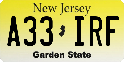 NJ license plate A33IRF