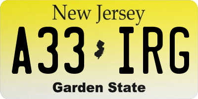 NJ license plate A33IRG