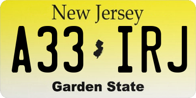 NJ license plate A33IRJ
