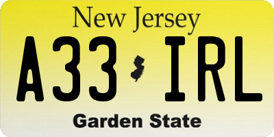NJ license plate A33IRL