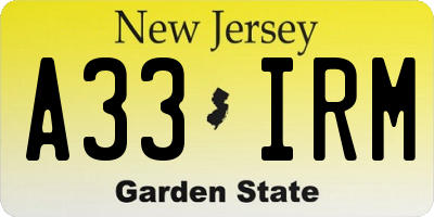 NJ license plate A33IRM