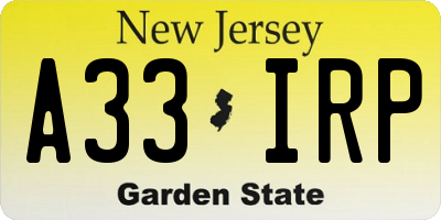 NJ license plate A33IRP