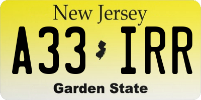 NJ license plate A33IRR