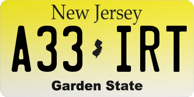 NJ license plate A33IRT