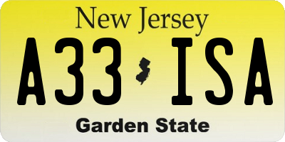 NJ license plate A33ISA