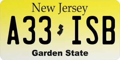 NJ license plate A33ISB