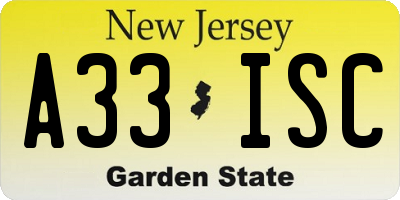 NJ license plate A33ISC
