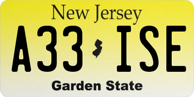 NJ license plate A33ISE