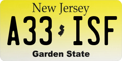 NJ license plate A33ISF