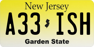 NJ license plate A33ISH
