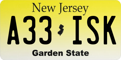 NJ license plate A33ISK