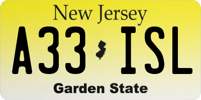 NJ license plate A33ISL