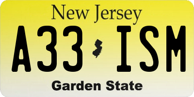 NJ license plate A33ISM