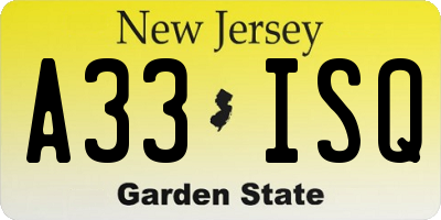 NJ license plate A33ISQ