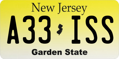 NJ license plate A33ISS
