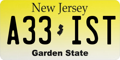 NJ license plate A33IST