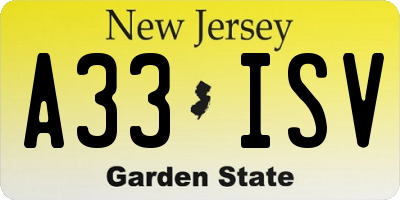 NJ license plate A33ISV