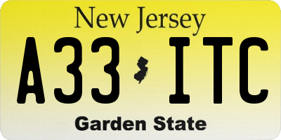 NJ license plate A33ITC