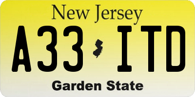 NJ license plate A33ITD
