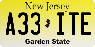 NJ license plate A33ITE