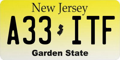 NJ license plate A33ITF