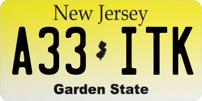 NJ license plate A33ITK