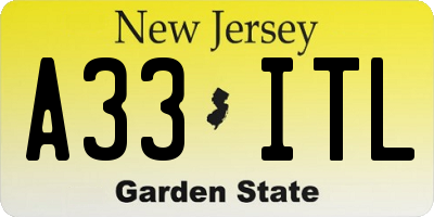 NJ license plate A33ITL