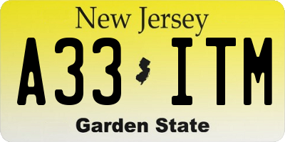 NJ license plate A33ITM
