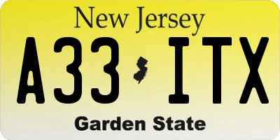 NJ license plate A33ITX