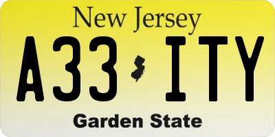 NJ license plate A33ITY