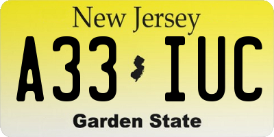 NJ license plate A33IUC