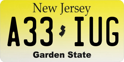 NJ license plate A33IUG