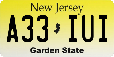 NJ license plate A33IUI