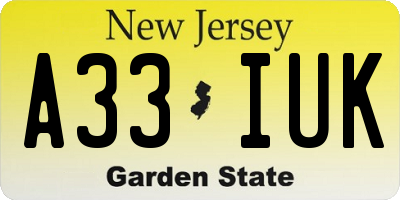 NJ license plate A33IUK