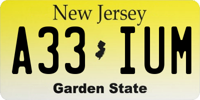 NJ license plate A33IUM
