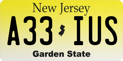 NJ license plate A33IUS
