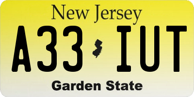 NJ license plate A33IUT