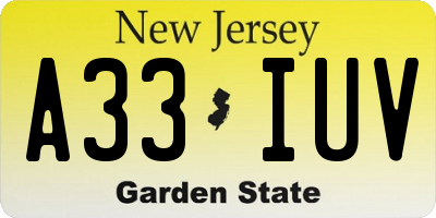 NJ license plate A33IUV