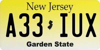 NJ license plate A33IUX