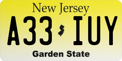 NJ license plate A33IUY
