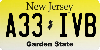 NJ license plate A33IVB