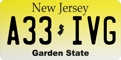 NJ license plate A33IVG