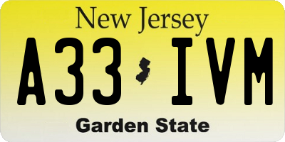 NJ license plate A33IVM