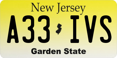 NJ license plate A33IVS