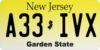 NJ license plate A33IVX