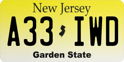 NJ license plate A33IWD