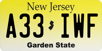 NJ license plate A33IWF