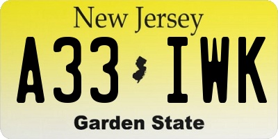 NJ license plate A33IWK